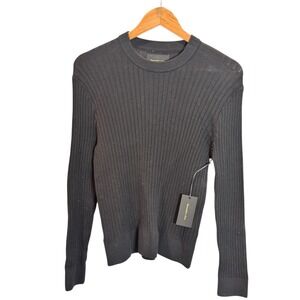 NWT Abercrombie Fitch Black Ribbed Crew Neck Pima Cotton Sweater Women's Small